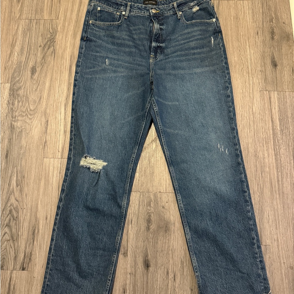 Blue Distressed Super High Rose Straight Jeans